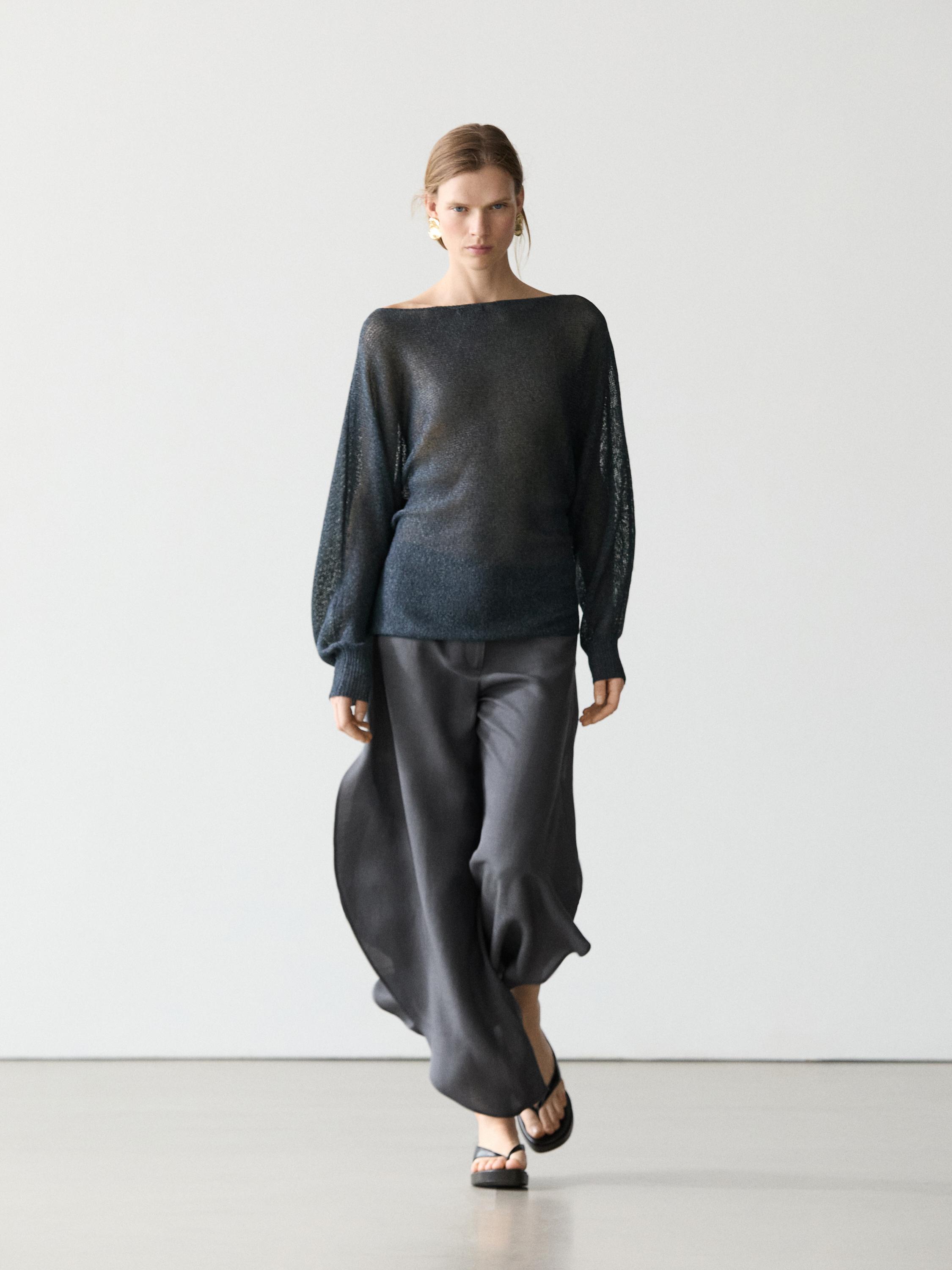 Flowing cotton blend knit sweater